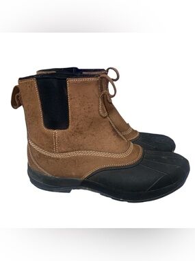L.L. Bean Men's Waterproof Pull On Duck Boots Tan Black Leather Ankle Size 11